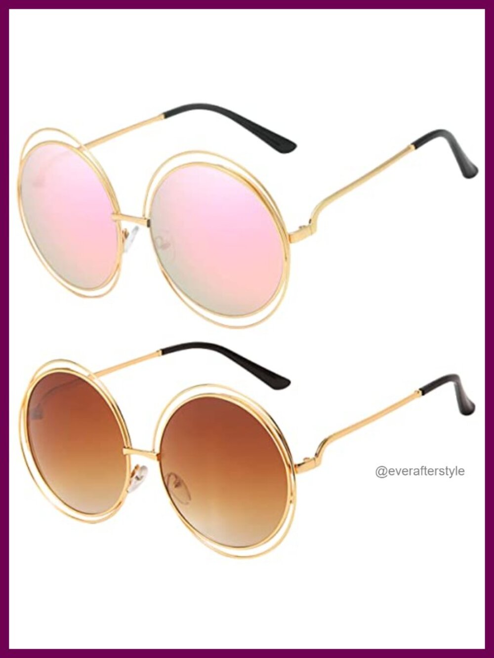 Oversized Round Metal Wire Frame UV400 Sunglasses Women Retro